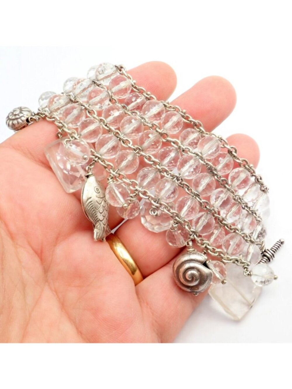 Vintage Mario Buccellati Free Time Silver Quartz 3 Row Bead Fish Toggle Bracelet - Picture 4 of 11